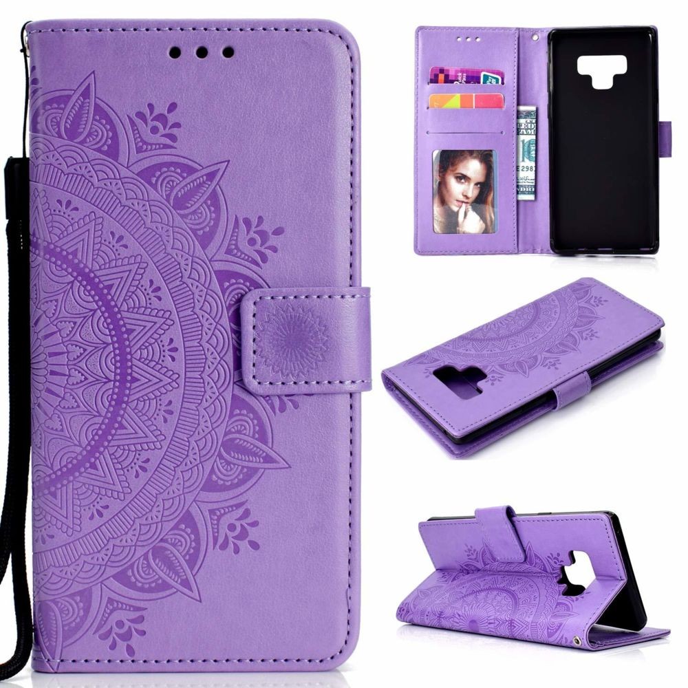 Portefeuille Étuis et Coque pour Samsung Galaxy S8 Cuir Fleur de Mandala Dentelle Flip Case Cover Motif avec Fentes de Carte Pochette a Rabat Housse Bleu 