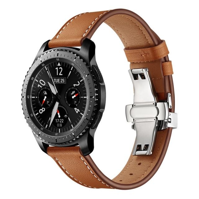 marque generique - Bracelet en cuir véritable argent/marron pour votre Samsung Gear S3 Classic/Gear S3 Frontier - Samsung gear s3 frontier