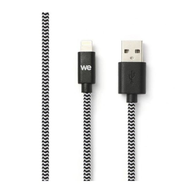 We - WE Câble USB - Nylon tressé - 1 metre - Noir et blanc - Chargeur Universel