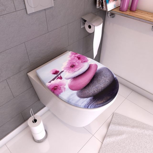 Galedo - Abattant pour WC à motif - Thermodur et double frein de chute - ZEN PINK - Toilettes