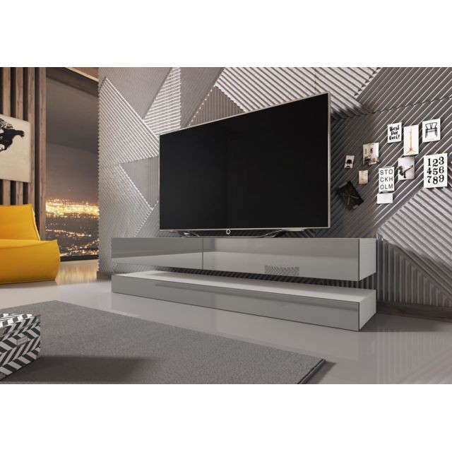Vivaldi - VIVALDI Meuble TV - FLY - 140 cm - blanc mat / gris brillant - style moderne - Meubles TV, Hi-Fi Vivaldi