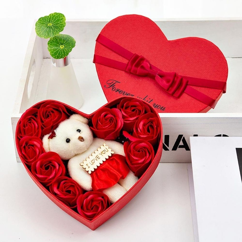 Rose Bouquet Savon Fleur Artificielle en forme de cœur boîte cadeaux St Valentin Neuf