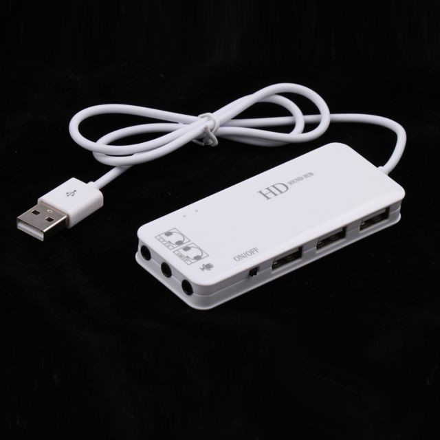 Carte Audio 3port usb2.0 hub u0026 externe carte son 7.1channel adaptateur micro pour pc blanc