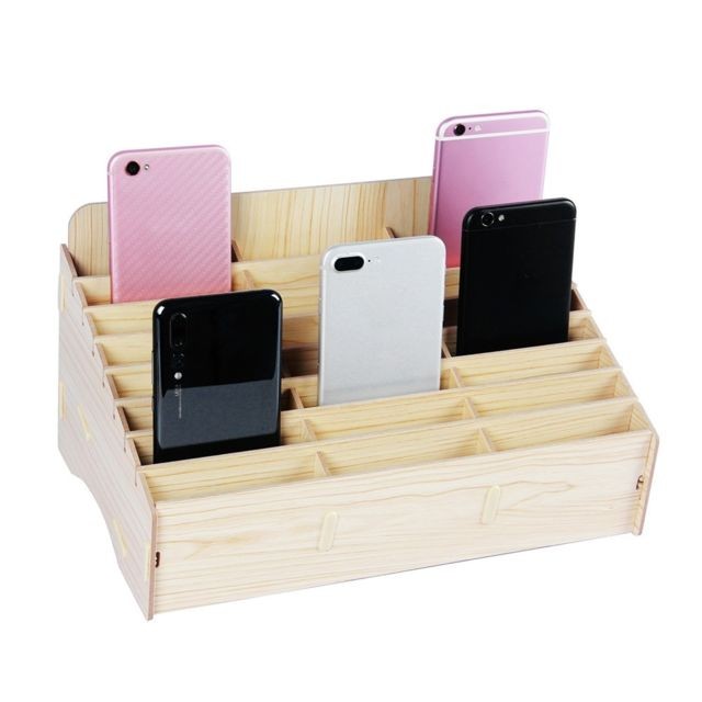 Wewoo - Boîte de rangement en bois pour organisateur de téléphone portable classe de conférence avec grille - Petit rangement Blanc