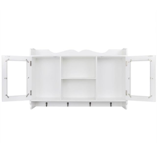 Helloshop26 Étagère armoire meuble design vitrine murale avec étagère de livre / dvd / verre en mdf blanc 2702115/2