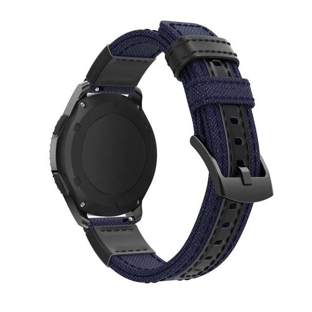 marque generique - Bracelet en cuir véritable en toile bleu pour votre Samsung Gear S3 Classic/S3 Frontier/Galaxy Watch 46mm - Samsung gear s3 frontier