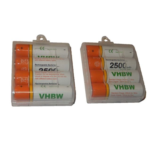 Batterie téléphone Vhbw Lot 8 piles rechargeables vhbw AA Micro R3, HR03 2500mAh pour Logitech Touch Mouse T620, Zone Touch Mouse T400, Wireless Trackball M570