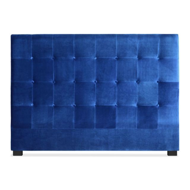 MENZZO - Tête de lit Luxor 160cm Velours Bleu - Literie Bleu, bois foncé