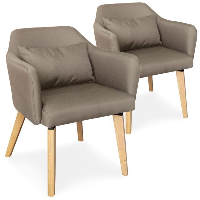 Cote Cosy - Lot de 2 chaises / fauteuils scandinaves Shaggy Tissu Taupe - Cote Cosy