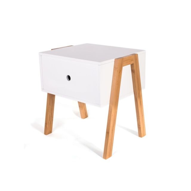 The Home Deco Factory - Table de chevet scandi Anja - L. 44 x H. 45 cm - Blanc - table de chevet blanche Chevet