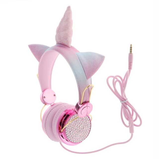 marque generique - Casque Licorne Avec Microphone Filles Écouteurs Stéréo Pour Enfants Rose 1 - Accessoires casque