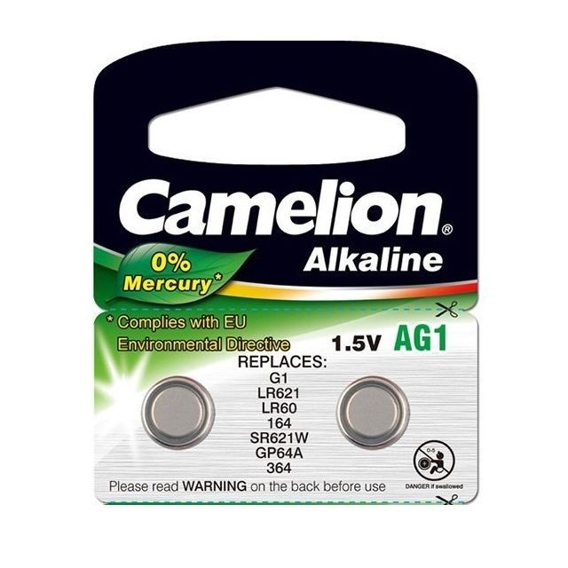 Camelion - Pack de 2 piles Camelion Alcaline AG1/LR60/LR621/364 0% Mercury/Hg Camelion  - Pile alcaline rechargeable