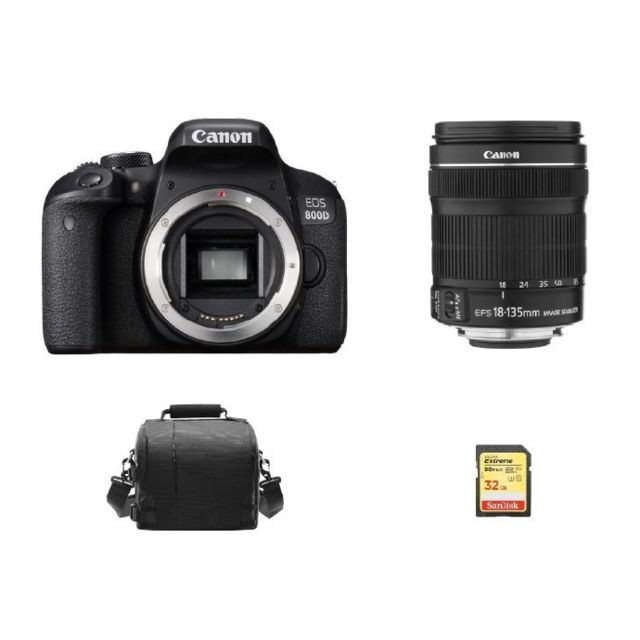 Reflex Grand Public Canon CANON EOS 800D KIT EF-S 18-135mm F3.5-5.6 IS STM + 32GB SD card + camera Bag