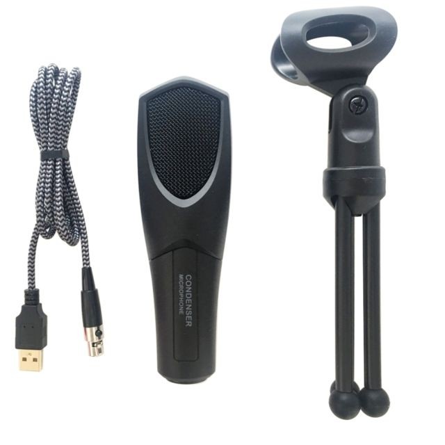 Microphone Micro noir USB 2.0 Studio de jeu enregistrement audio Microphone à condensateur avec support