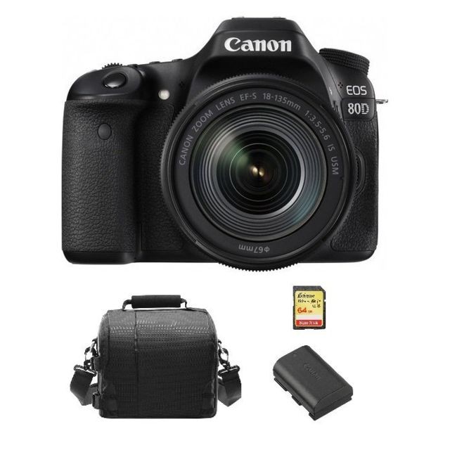 Canon - CANON EOS 80D KIT EF-S 18-135mm F3.5-5.6 IS USM + 64GB SD card + camera Bag + LP-E6N Battery Canon  - Canon eos 80d