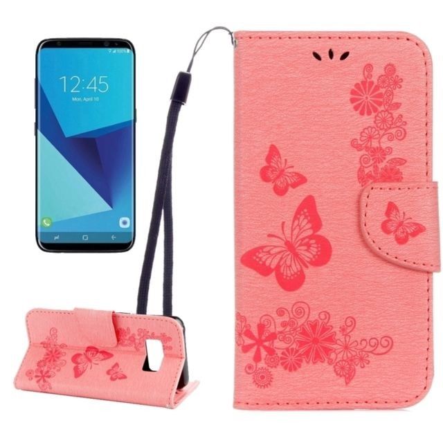 Wewoo - Housse Étui rose pour Samsung Galaxy S8 Papillons Gaufrage en cuir flip horizontale avec support & Slots de cartes Portefeuille & Longe Wewoo  - Coque, étui smartphone