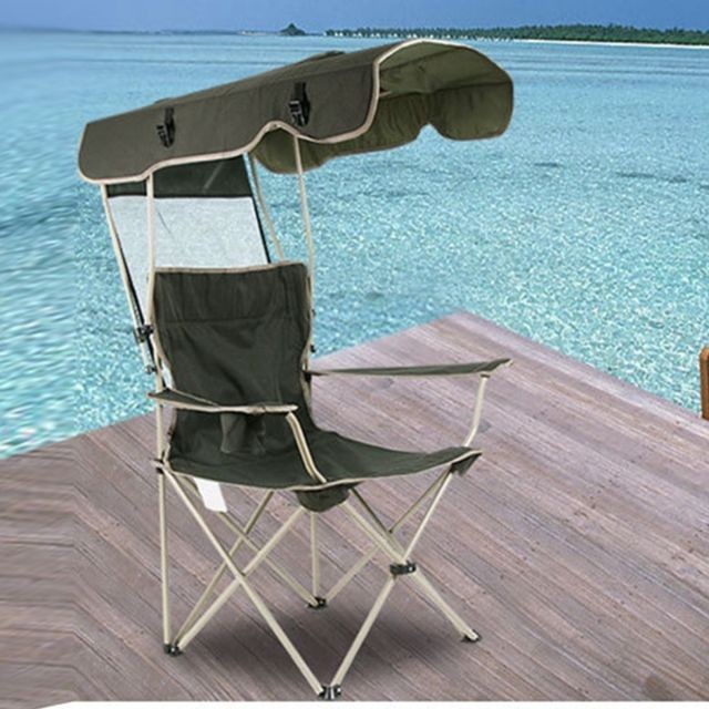Transats, chaises longues Wewoo Chaise longue de protection contre le soleil en plein air de pêche portable multifonctionnel sur la plage avec parasol pliante aluminium vert foncé
