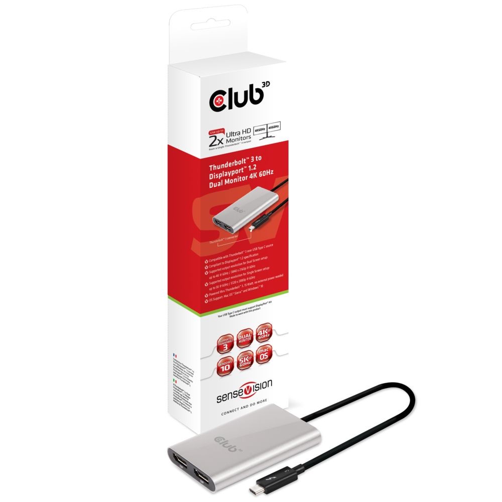 Club 3D CLUB3D Thunderbolt? 3 to Displayport? 1.2 Dual Monitor 4K 60Hz