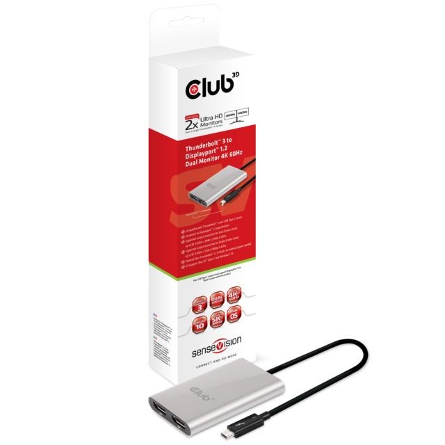 Club 3D - CLUB3D Thunderbolt™ 3 to Displayport™ 1.2 Dual Monitor 4K 60Hz Club 3D  - Convertisseur Audio et Vidéo