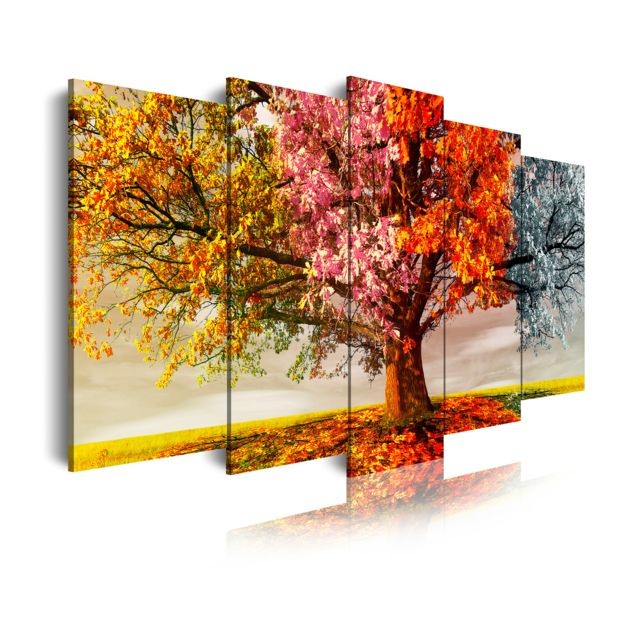 Dekoarte - Dekoarte 404 - Tableau moderne sur toile monté sur cadre en bois 5 pièces XXL, nature arbre quatre saisons, 200x100cm - Tableaux, peintures
