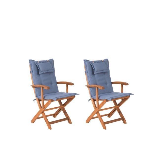 Beliani - Lot de 2 chaises de jardin avec coussins bleus MAUI Beliani  - Chaises de jardin Beliani