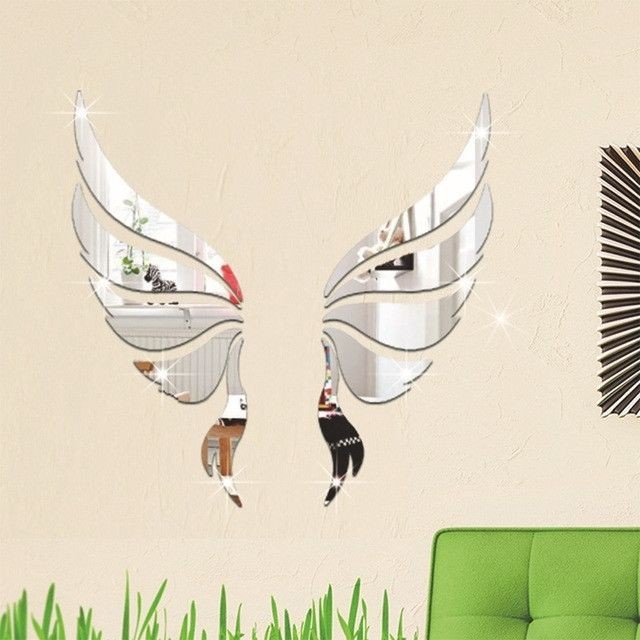 Wewoo - Sticker mural Cristal autocollants muraux décoratifs tridimensionnels Angel Wings miroir décoratif de chambre à coucher argent - Chambre Enfant Argent