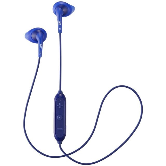 JVC - Ecouteurs Bluetooth Gumy Sport, avec télécommande 3 boutons + micro, embouts silicone ergonomiques (2 tailles), résistant à la sueur (certification IPX2), bleuetnoir JVC  - Bonnes affaires Jvc