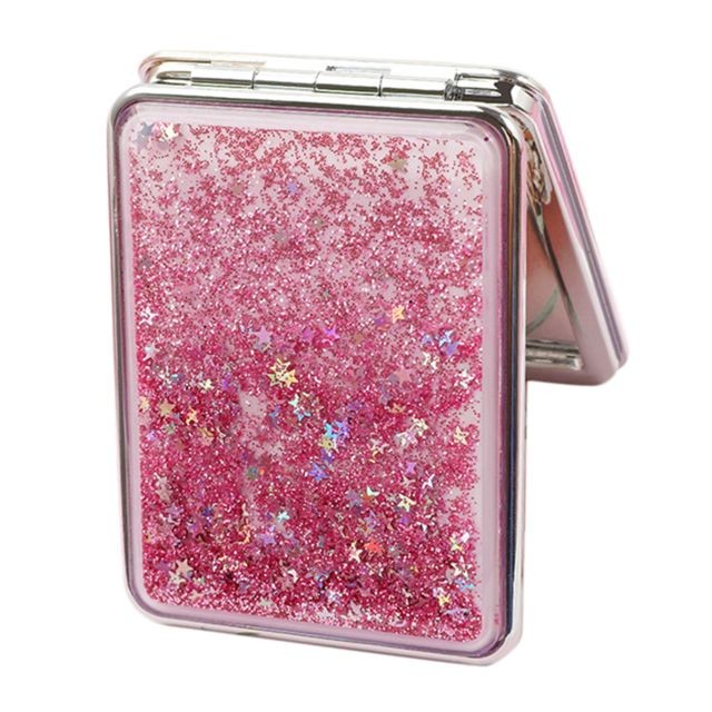 marque generique voyage compact miroir de maquillage double face miroir grossissant portable rose-carré