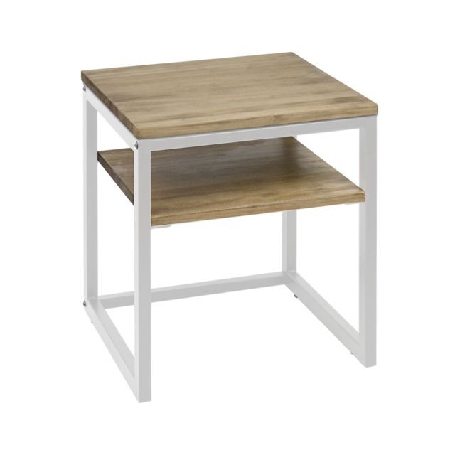 Ds Meubles - Table de chevet Icub3 avec étagère industriel vintage 40x40x45cm Blanc - Table de chevet Chevet
