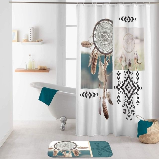 Douceur D'Interieur - Rideau de douche avec crochets imprimé Ottawa - L 200 x l 180 cm - Polyester - Rideaux douche Douceur D'Interieur