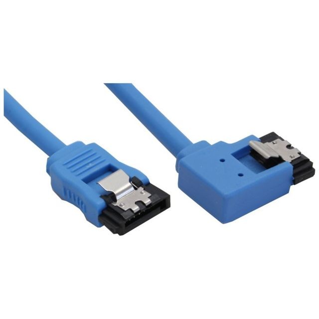 Inline - Câble de raccordement SATA 6Gb/s rond, plié à gauche, InLine®, bleu, avec languette, 0,5m - Câble Intégration