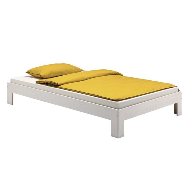 Idimex - Lit futon THOMAS, en pin massif, 140 x 200 cm, lasuré blanc - Futons