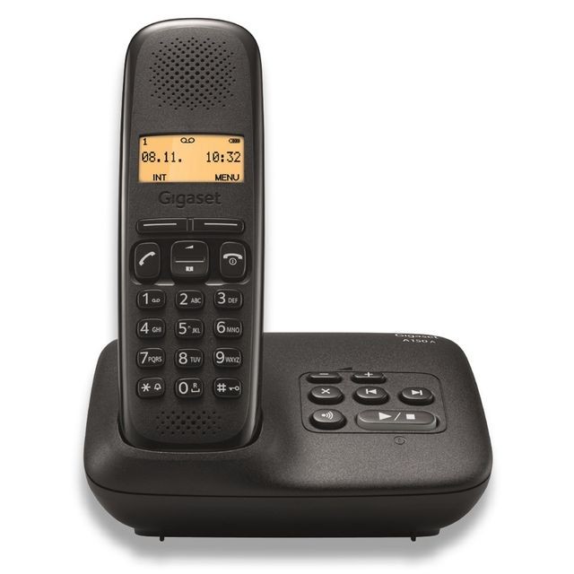 Gigaset - Téléphone fixe sans fil avec répondeur - A150A  - Solo Noir - Téléphone fixe Gigaset