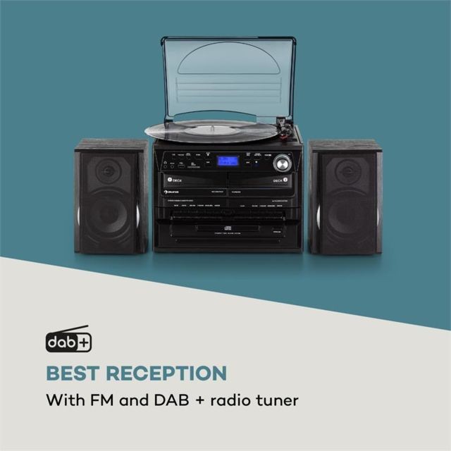 Auna auna 388-DAB+ Chaîne stéréo platine vinyle CD K7 Bluetooth FM DAB+ USB SD noir Auna