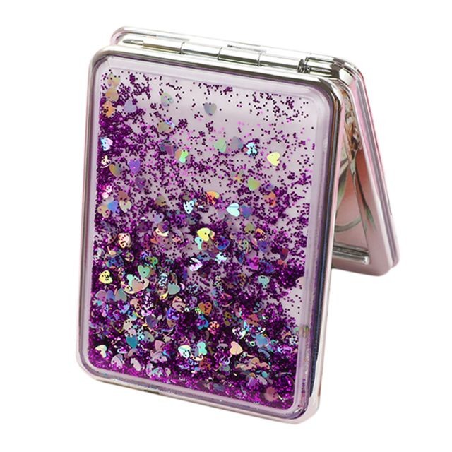 marque generique voyage compact double face miroir de maquillage portatif grossissant miroir pliant violet-carré