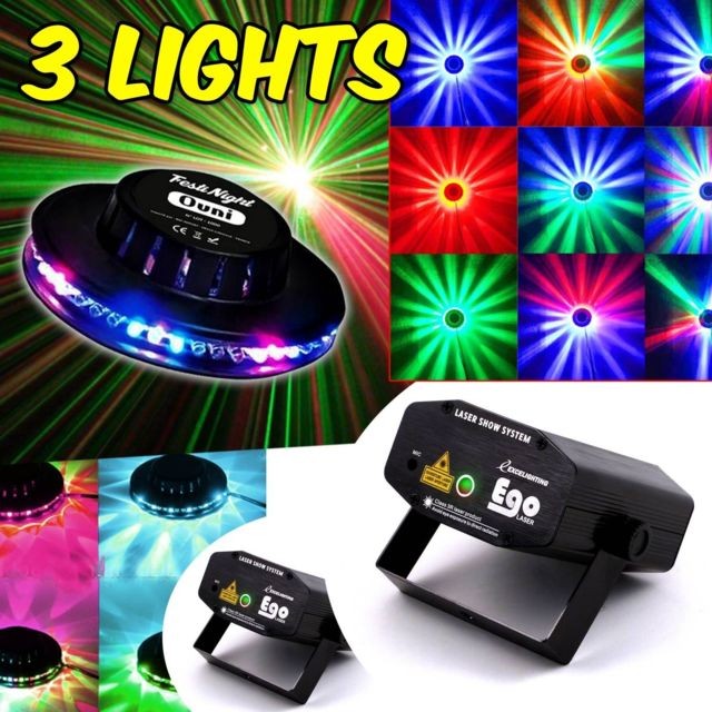 Lytor - PACK Light FIESTA 3 Effets FestiNight OVNI LED RVB +  2 Las jeux de lumières EGO Rouge/Vert - Packs soirée