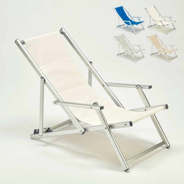 Transats, chaises longues Beach And Garden Design Transat chaise de plage avec accoudoirs piscine aluminium Riccione Lux, Couleur: Blanc
