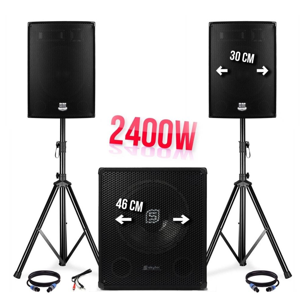 Packs DJ Bm Sonic Pack sono 2400W - 2 enceintes 12""/30cm + Sub SKYTEC18""/46cm + pieds + Câbles - BMS-1812-V2