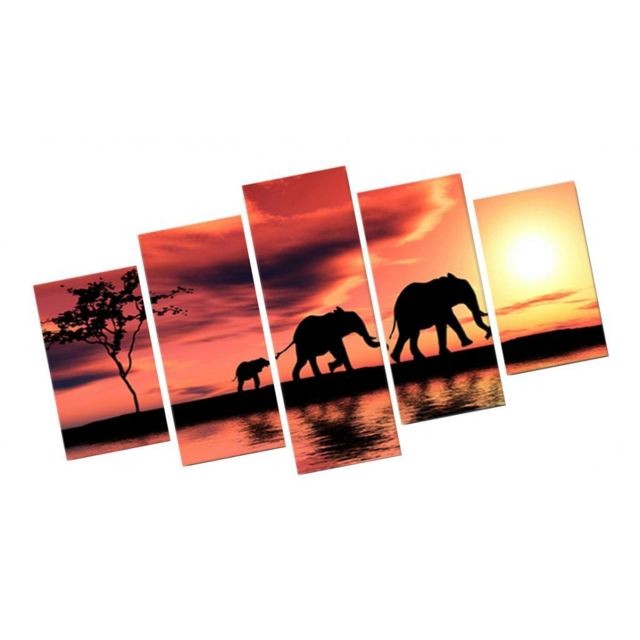 Affiches, posters 5 panneaux HD peinture abstraite moderne 3 éléphants