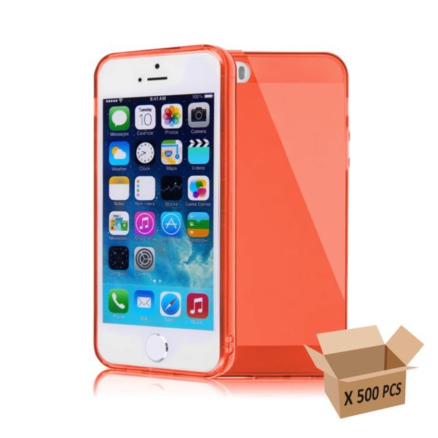 Coque, étui smartphone Koolstar Lot de 500 Coques iPhone SE/5/5S - Orange - Silicone GEL TPU souple transparent - Spécial revendeur - KoolStar®