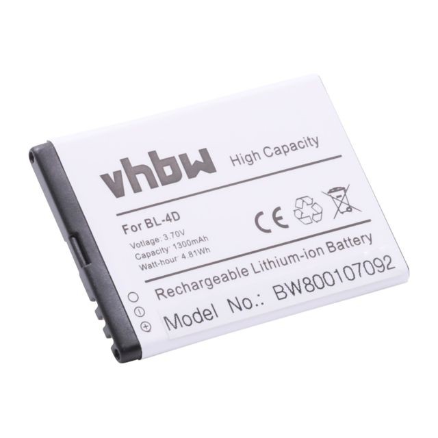Vhbw - Batterie Li-Ion 1300mAh (3.7V) vhbw pour téléphone portable smartphone TEXET TM-B410 comme BL-4D, C4D10T, N4D113J, TB-BL4D. - Batterie téléphone Vhbw