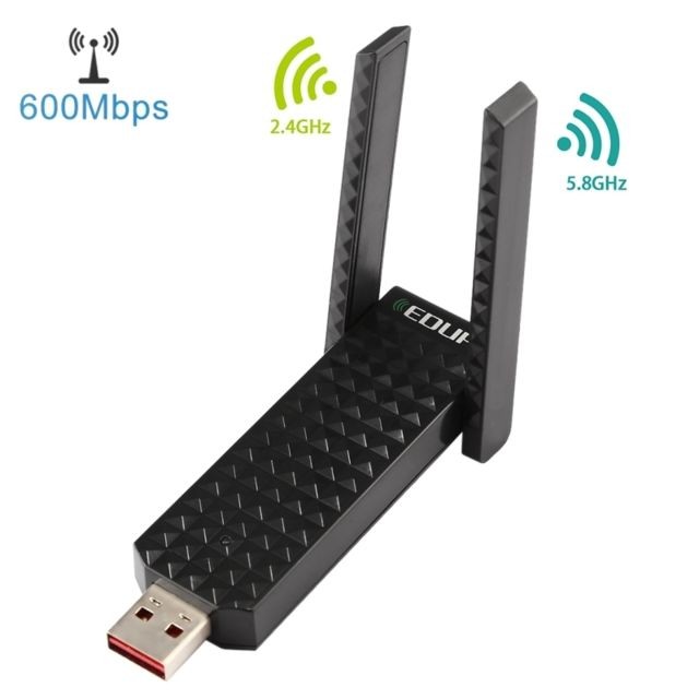 Wewoo - Adaptateur noir pour ordinateur portable / PC 600Mbps 2.4G / 5.8GHz Dual Band sans fil 11AC USB 2.0 carte réseau avec 2 antennes - Clé USB Wifi