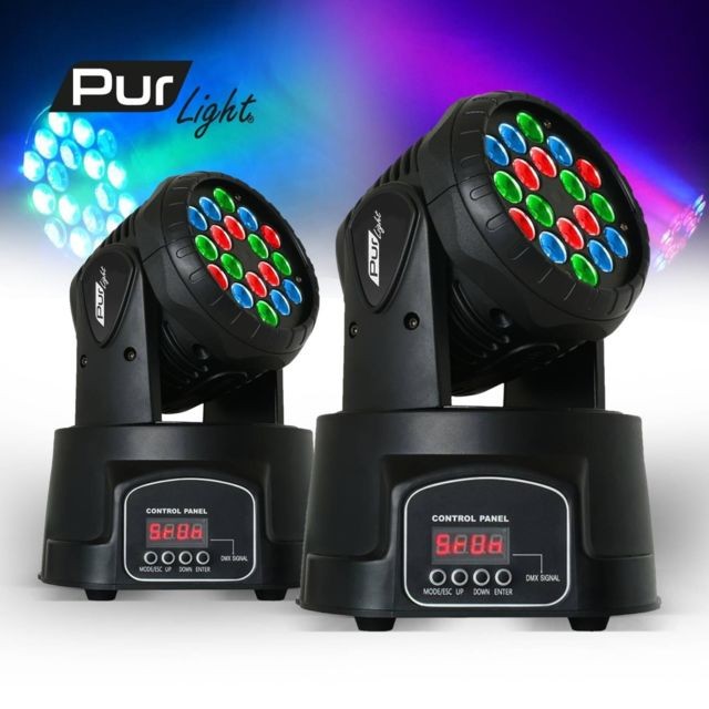 Pur Light - Lot de 2 Lyres LED 18x3W Rouge/bleu/vert + Etrier de fixation - Pur Light Ohio18LED - Machines à effets