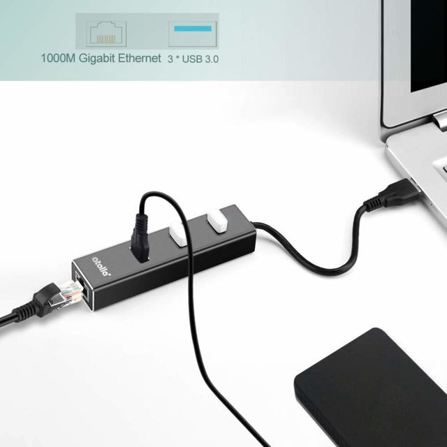 Atolla Atolla Hub USB 3.0 portable avec Ethernet - Hub 3 ports alimenté par USB 3.0 avec Ethernet Gigabit compatible avec Windows, MacBook, Linux, Chrome OS(301)