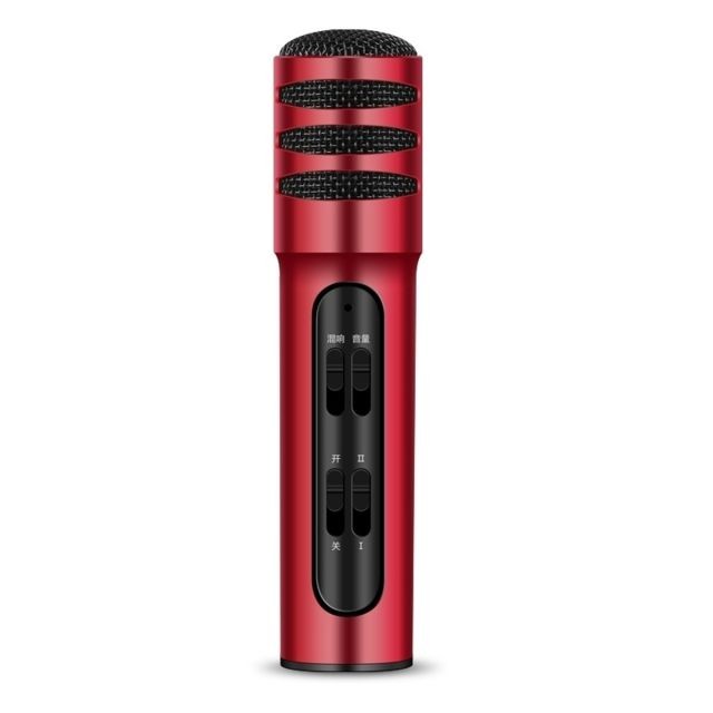 Wewoo - Microphone à condensateur double téléphone mobile Karaoké chantant en direct carte son intégrée (rouge) Wewoo  - Microphone Wewoo