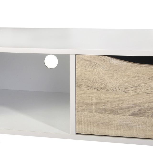 Idimex Meuble banc TV IMPERIA avec 1 compartiment ouvert et 1 tiroir style scandinave, décor blanc mat et chêne sonoma