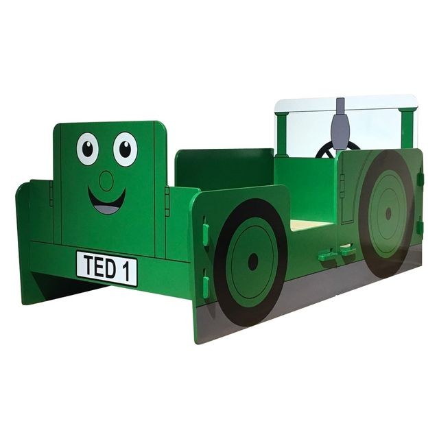 Cadres de lit Kidsaw Lit enfant tracteur vert pour enfant 70 x 140 cm Ted dessin animé