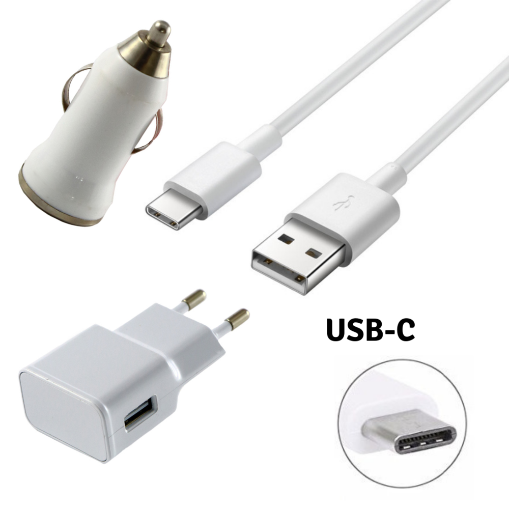 Phonillico - Pack Chargeur 3en1 Blanc pour Huawei P30 / P20 / LITE / PRO /  P10 / P9 - Cable Type USB-C 1 Metre Chargeur Secteur Prise Murale Universel  Chargeur Voiture