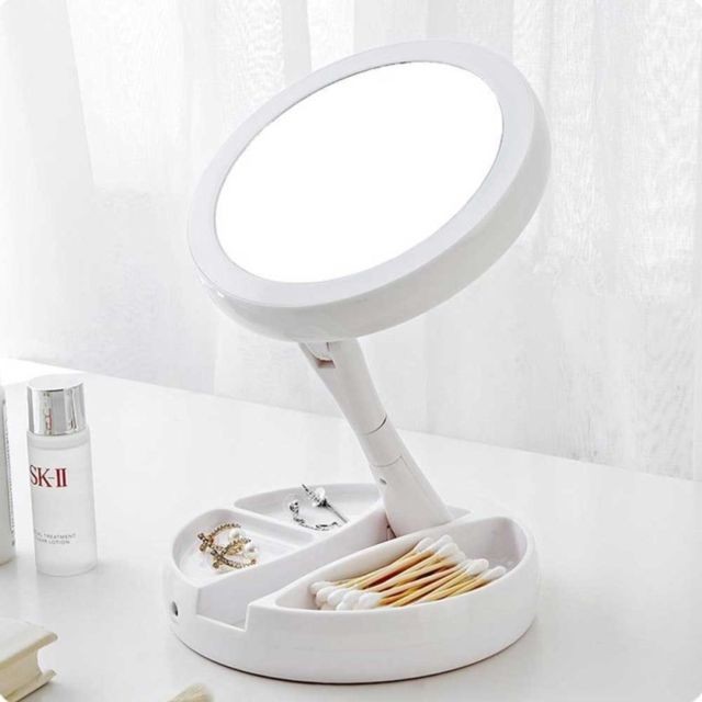 Wewoo - Miroir de maquillage avec lumière LED pliable 2 PCS 10X grossissant un poche cosmétique Wewoo  - Miroirs