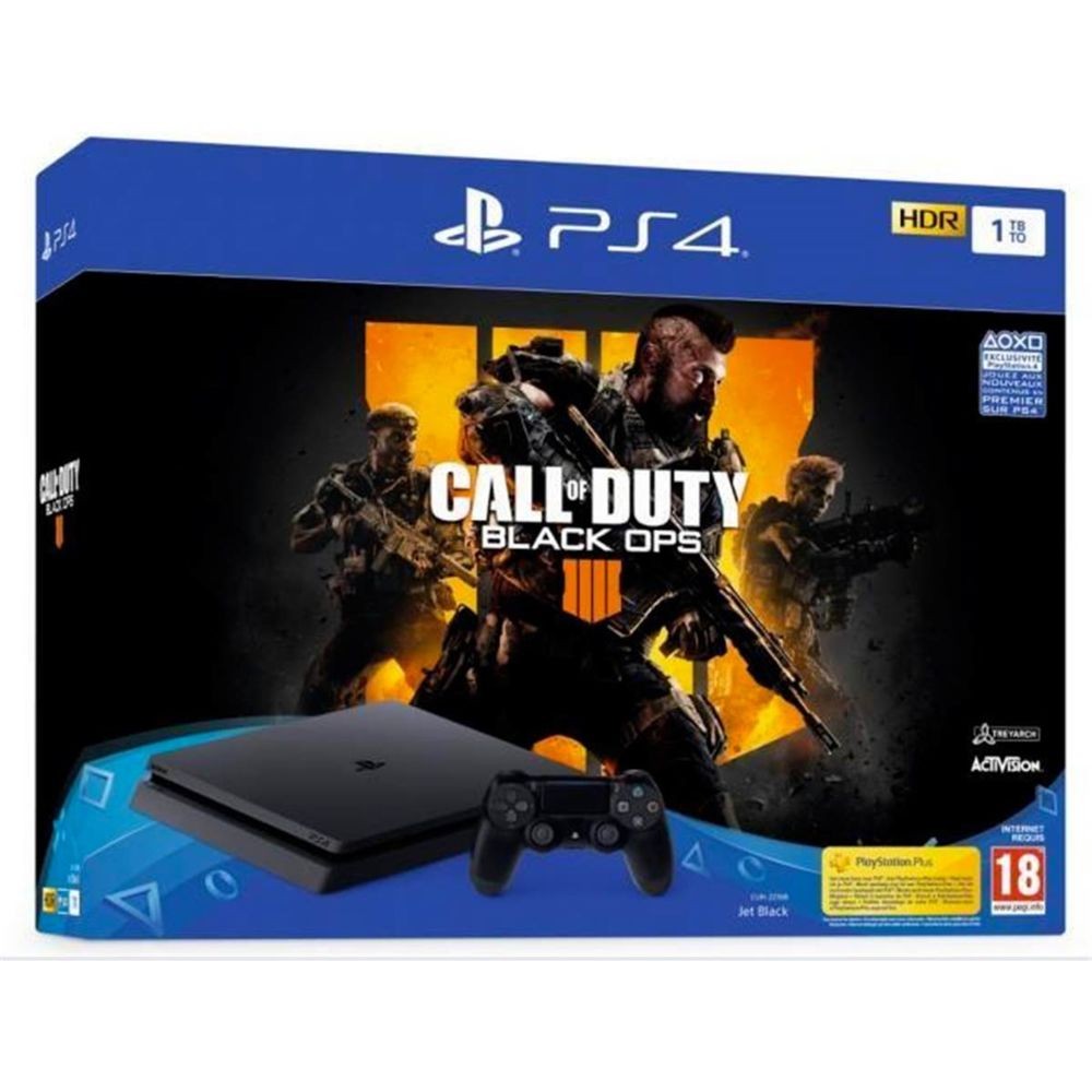 Console PS4 Sony PS4 SLIM 1 To châssis F Black + Call Of Duty Black Ops 4